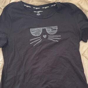 Karl Lagerfeld Black Tee with Cat Sunglasses Design